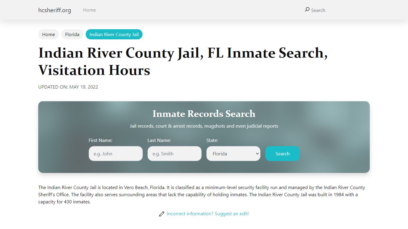 Indian River County Jail, FL Inmate Search, Visitation Hours